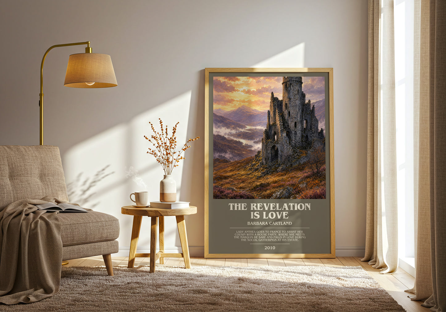 The Revelation Is Love bookish print on bookshelf – Barbara Cartland fan gift