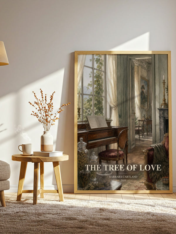 The Tree Of Love watercolour print in frame leaning in hallway – romance wall art