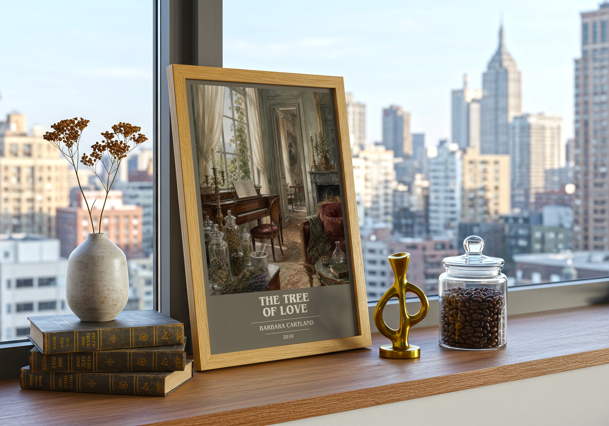 The Tree Of Love book cover print framed by window – literary home decor