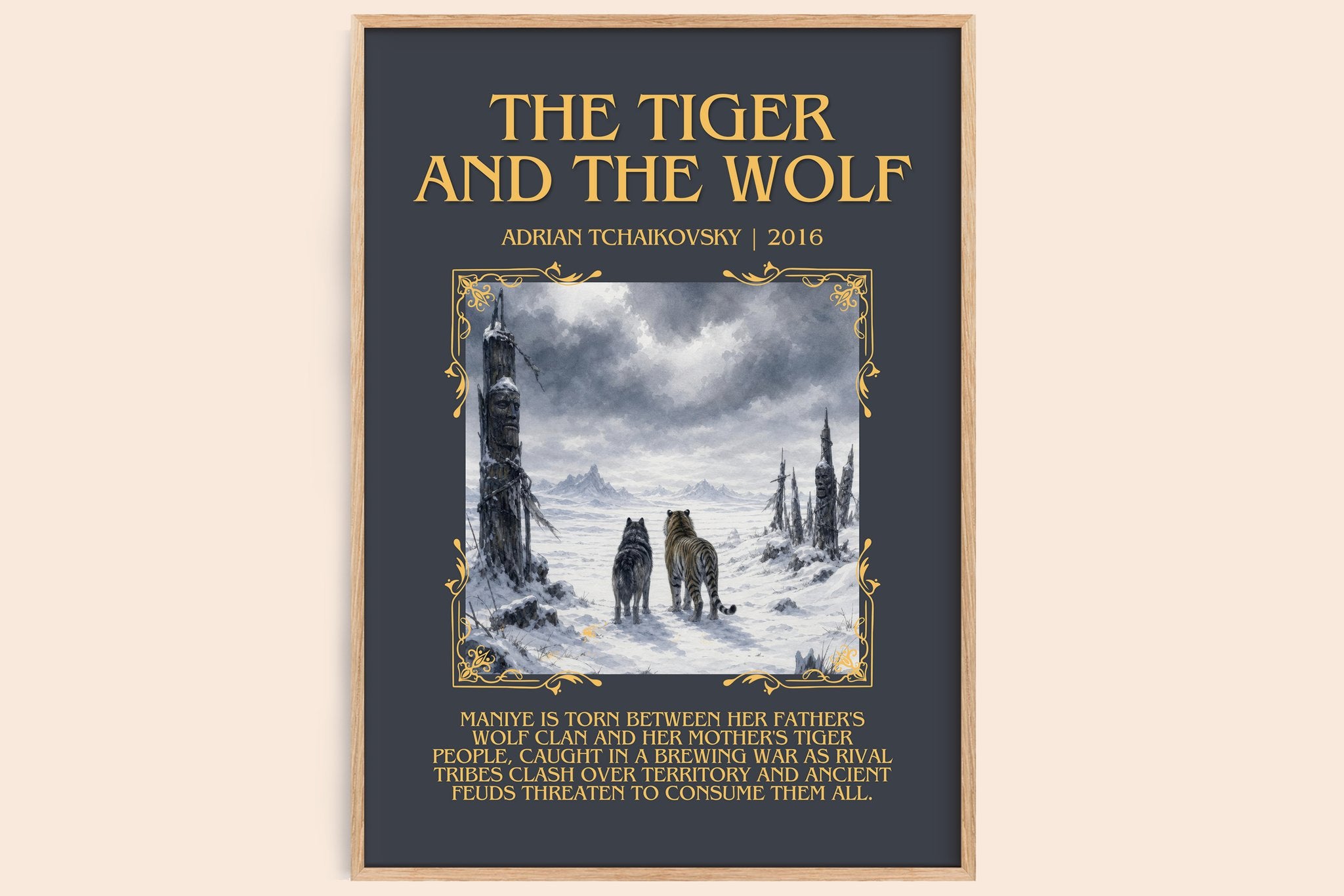 The Tiger and the Wolf Minimalist Book Poster by Adrian Tchaikovsky
