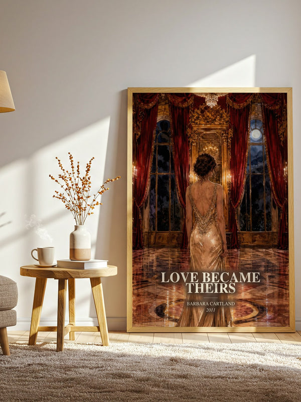 Love Became Theirs watercolour print in frame leaning in hallway – romance wall art