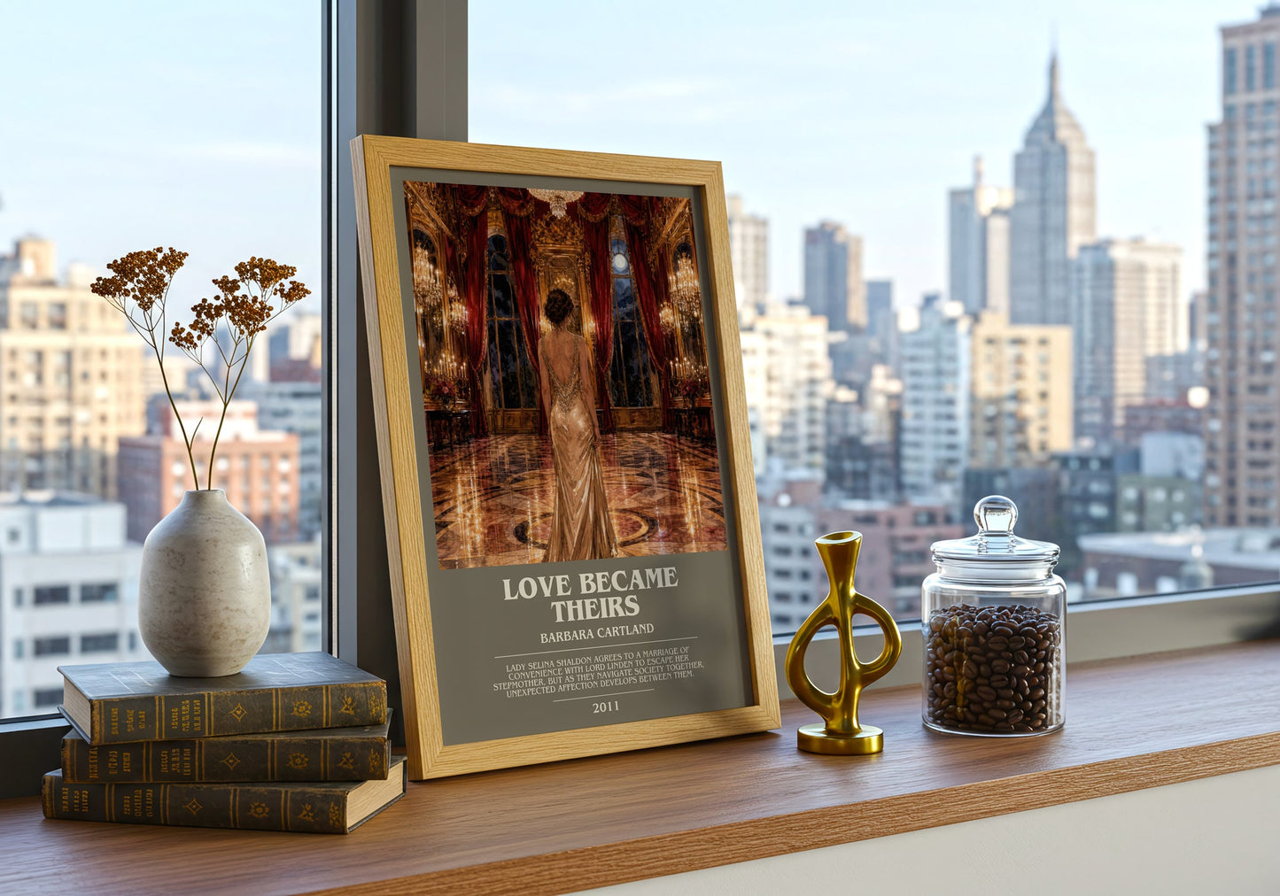 Love Became Theirs bookish print framed by window – literary home decor