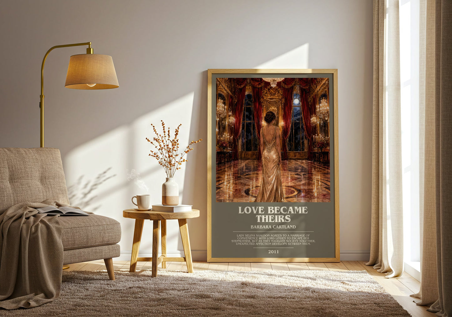 Love Became Theirs bookish print on bookshelf – Barbara Cartland fan gift
