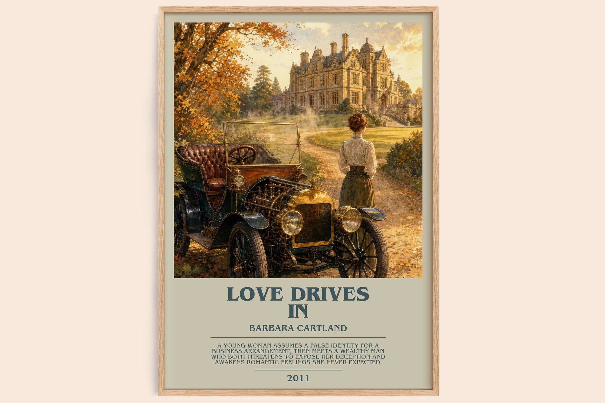 Love Drives In bookish book poster by Barbara Cartland – framed literary art print