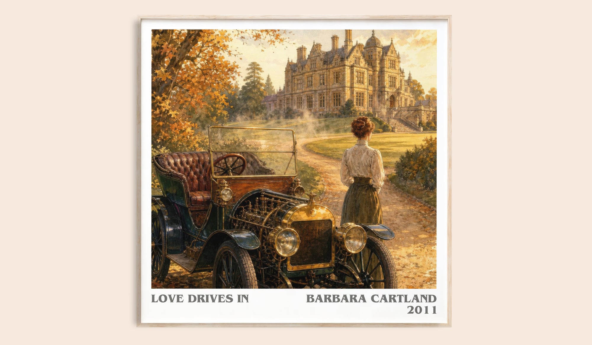Love Drives In literary book poster by Barbara Cartland – framed literary art print