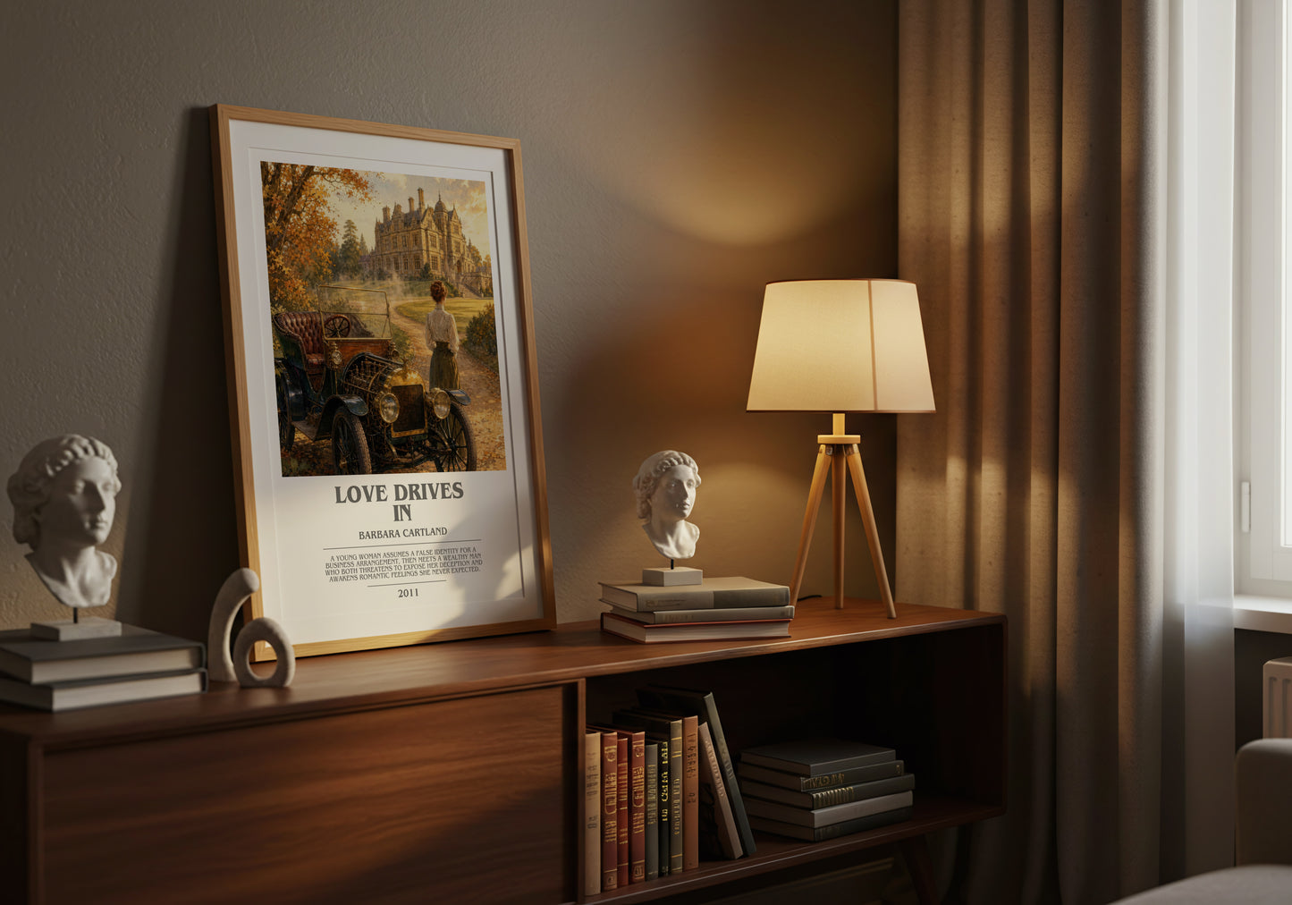 Love Drives In bookish book poster framed on wall – romance wall art