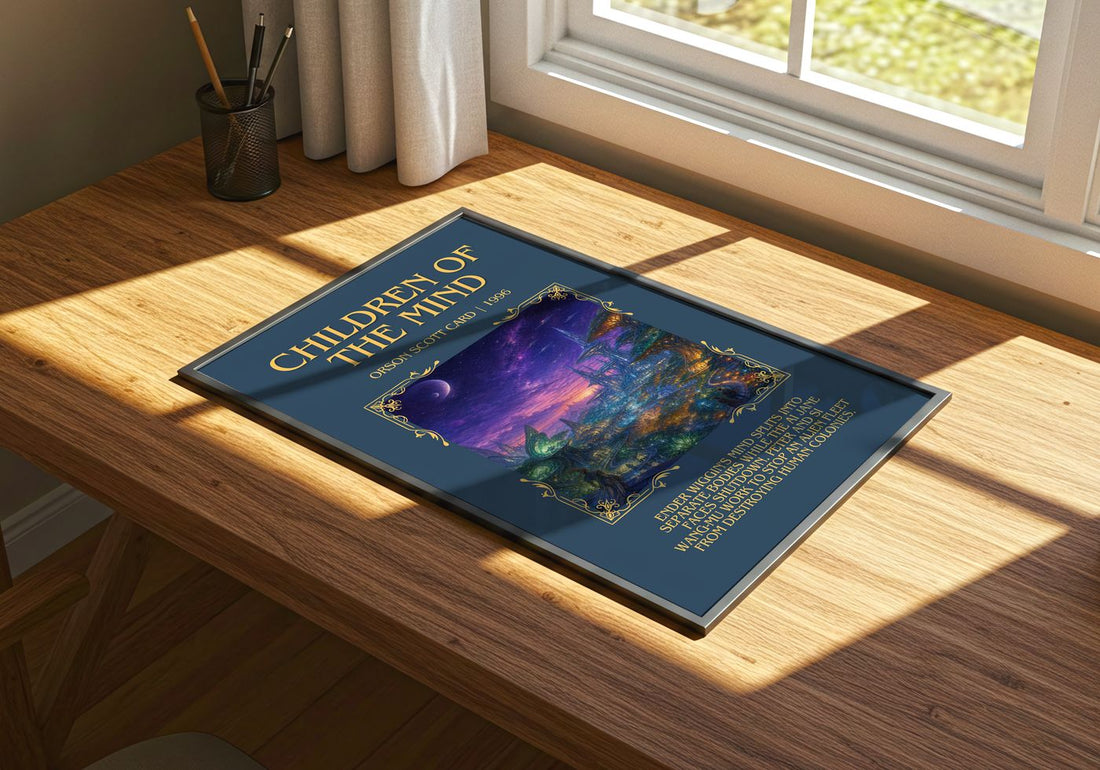 Children of the Mind Minimalist Book Poster by Orson Scott Card – print on a sunlit desk