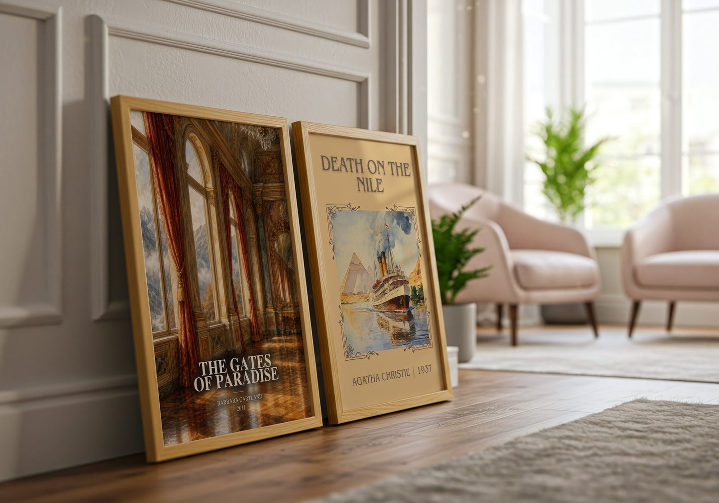 The Gates Of Paradise watercolour print framed by window – literary home decor