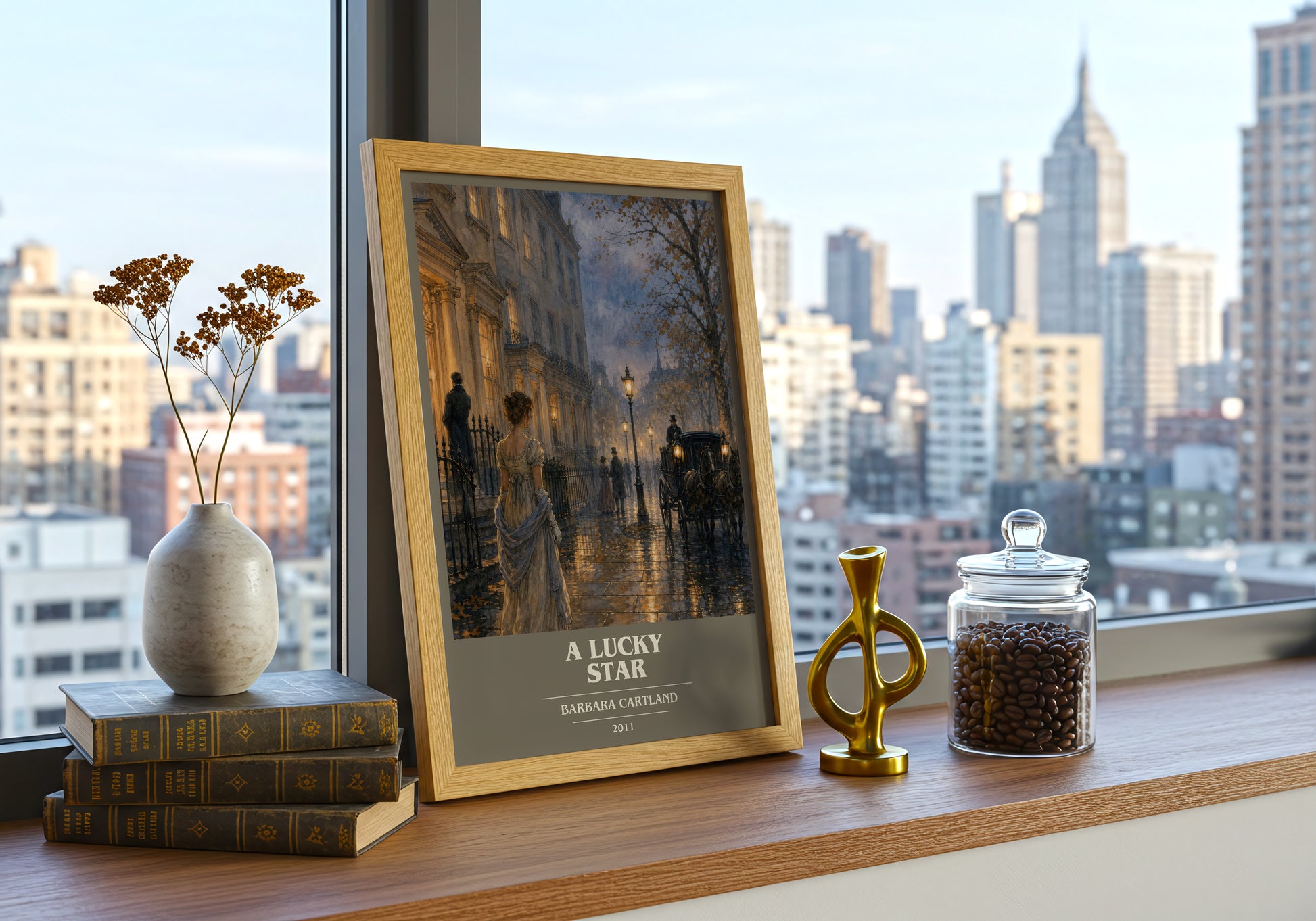 A Lucky Star book cover print framed by window – literary home decor