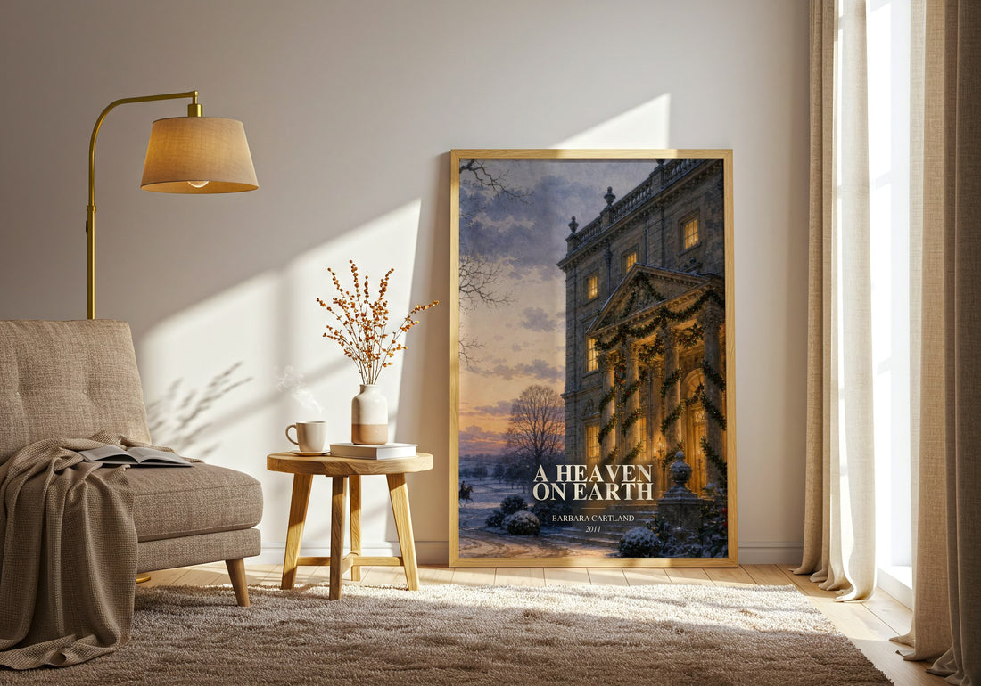 A Heaven On Earth watercolour print in frame leaning in hallway – romance wall art (mockup)