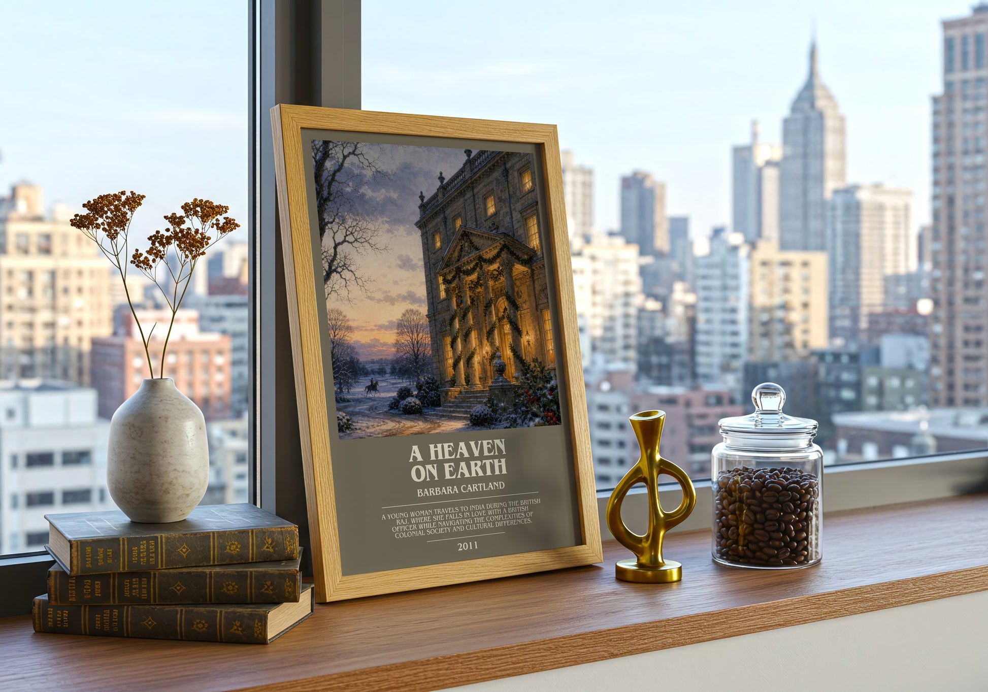A Heaven On Earth bookish print framed by window – literary home decor