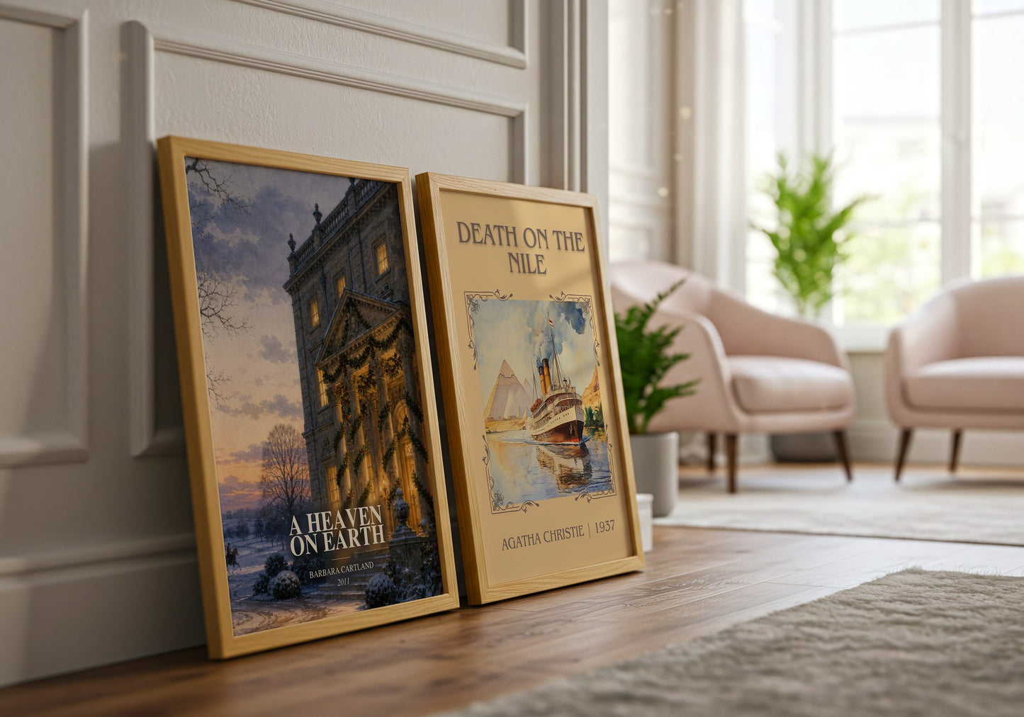 A Heaven On Earth watercolour print framed by window – literary home decor