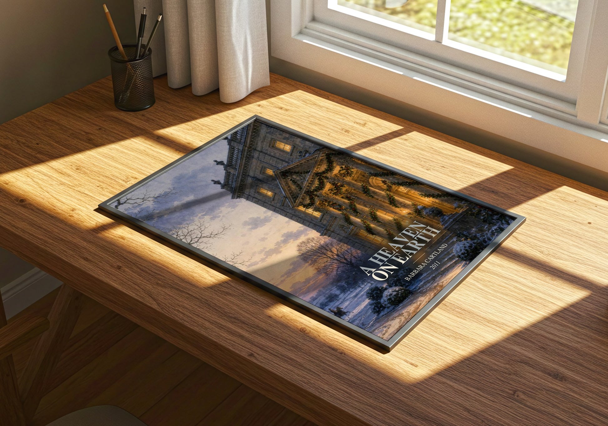 A Heaven On Earth watercolour book poster framed on wall – romance wall art