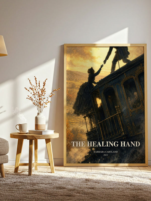 The Healing Hand watercolour print in frame leaning in hallway – romance wall art