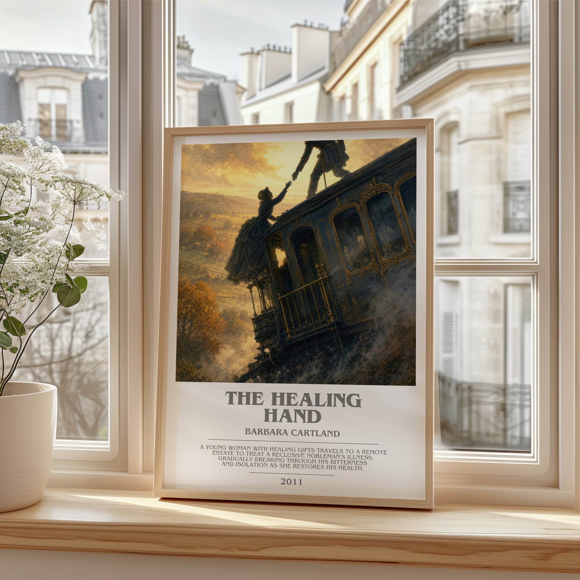 The Healing Hand bookish poster colour and style options – Barbara Cartland book art