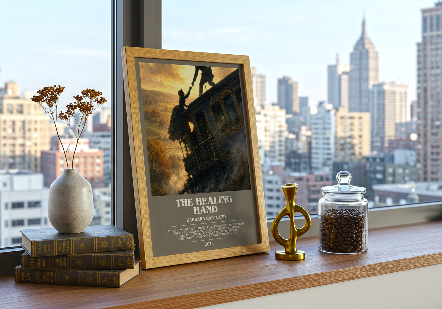 The Healing Hand bookish print framed by window – literary home decor