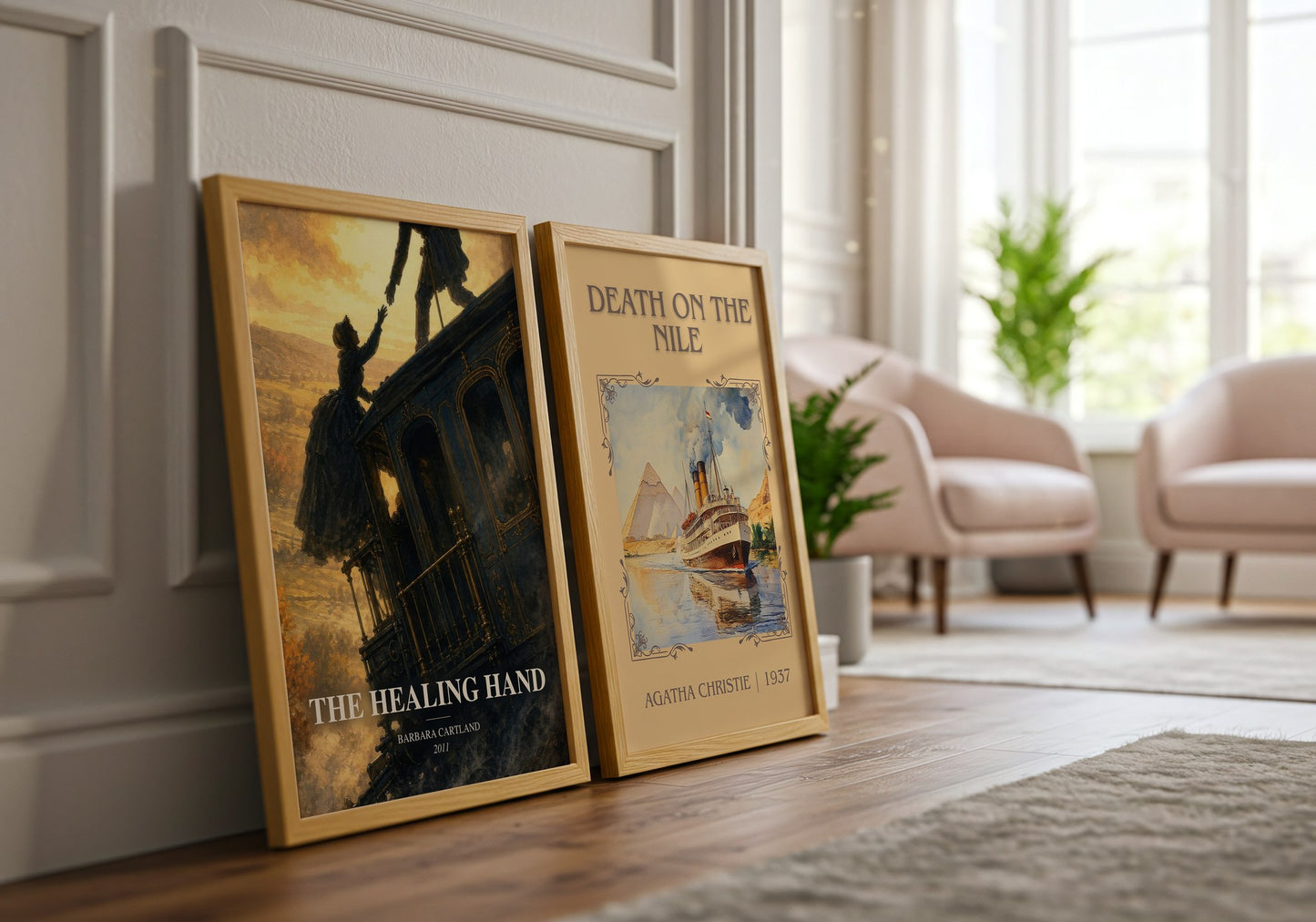 The Healing Hand watercolour print framed by window – literary home decor