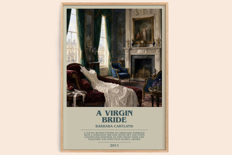 A Virgin Bride bookish book poster by Barbara Cartland – framed literary art print