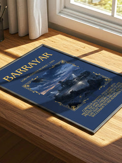Barrayar Minimalist Book Poster by Lois McMaster Bujold – print on a sunlit desk
