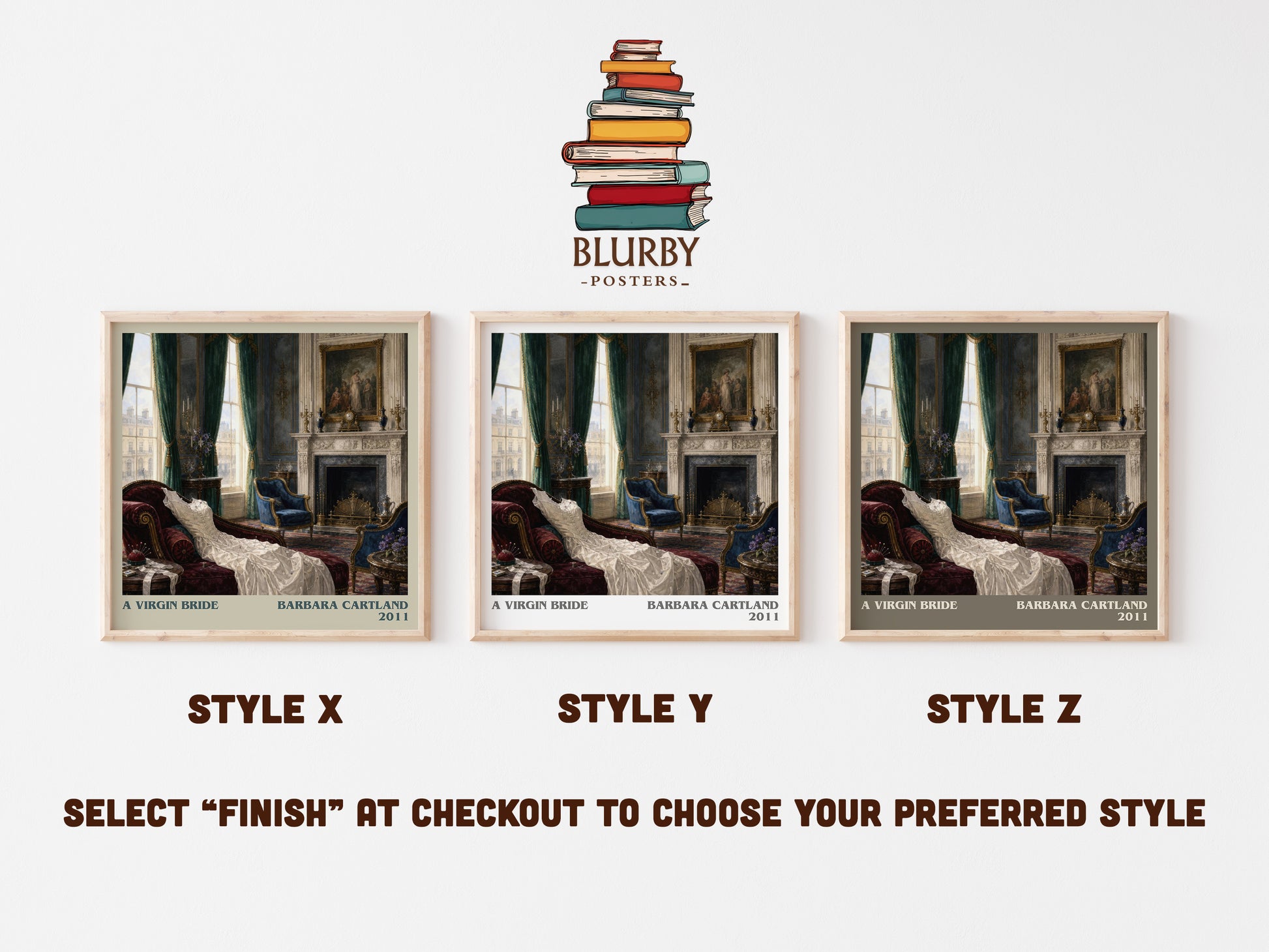 A Virgin Bride literary print in frame leaning in hallway – romance wall art