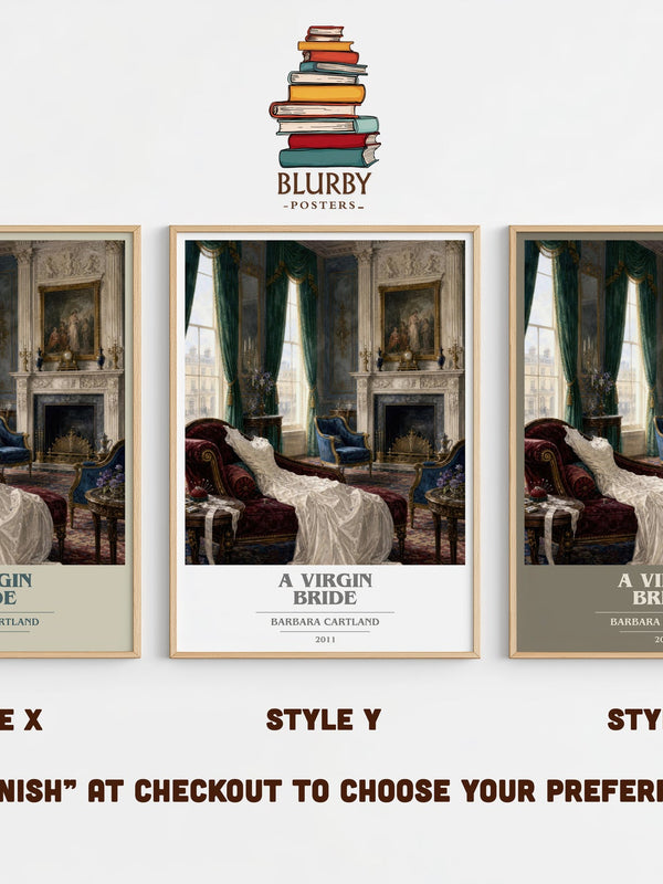 A Virgin Bride book cover print in frame leaning in hallway – romance wall art
