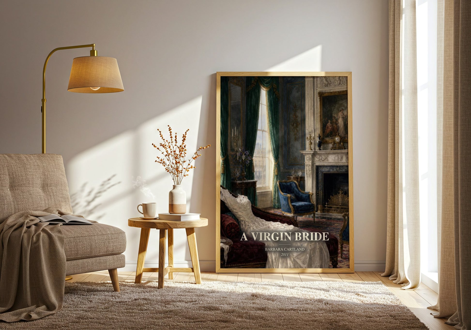 A Virgin Bride watercolour print in frame leaning in hallway – romance wall art