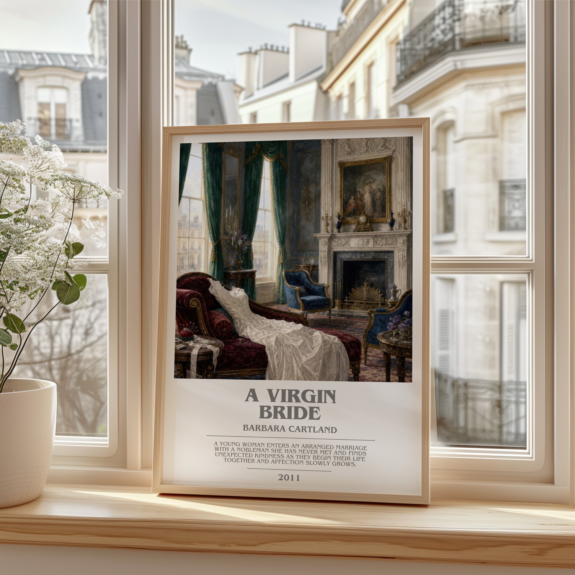 A Virgin Bride bookish poster colour and style options – Barbara Cartland book art