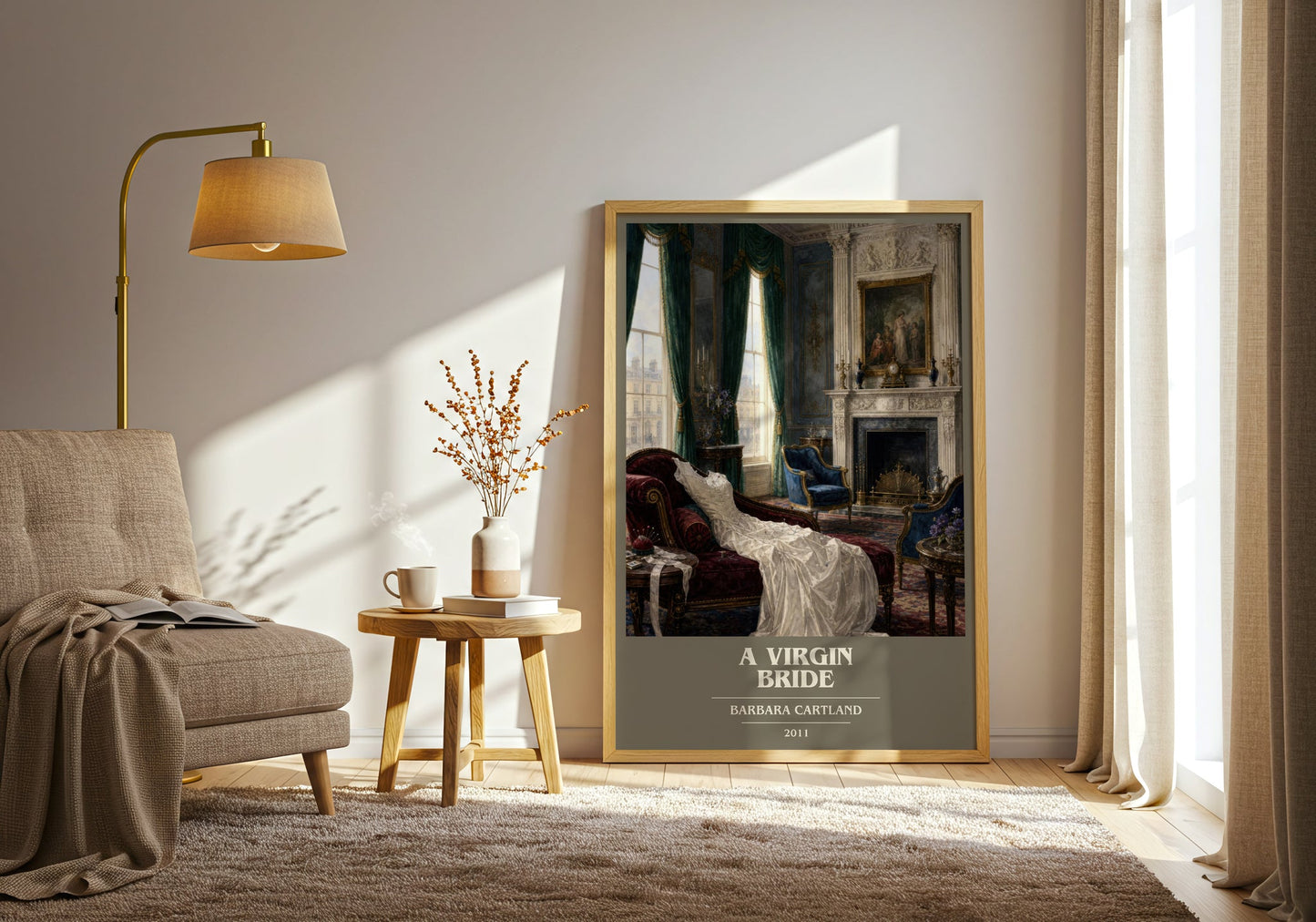 A Virgin Bride book cover print on bookshelf – Barbara Cartland fan gift