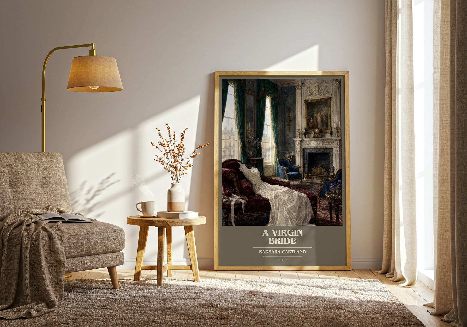 A Virgin Bride book cover print on bookshelf – Barbara Cartland fan gift
