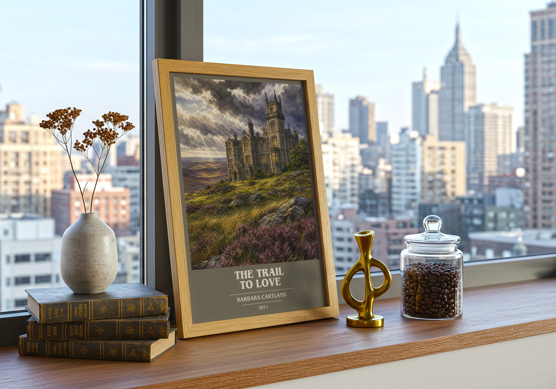 The Trail To Love book cover print framed by window – literary home decor