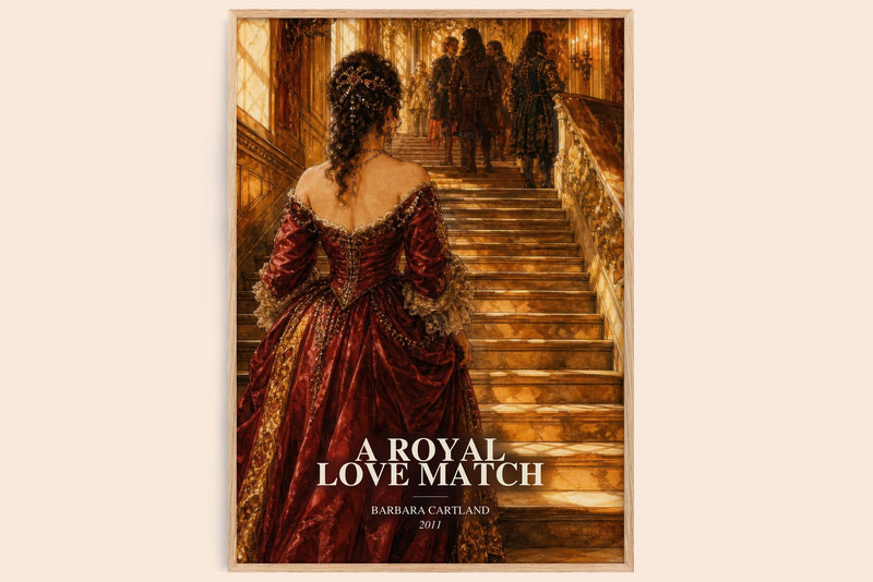 A Royal Love Match watercolour book poster by Barbara Cartland – framed literary art print