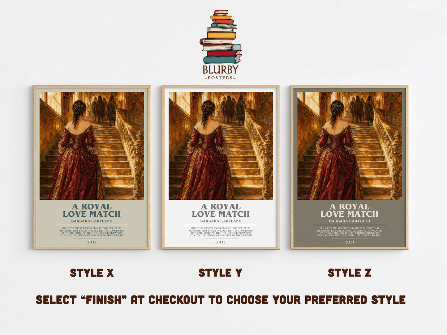 A Royal Love Match bookish print in frame leaning in hallway – romance wall art