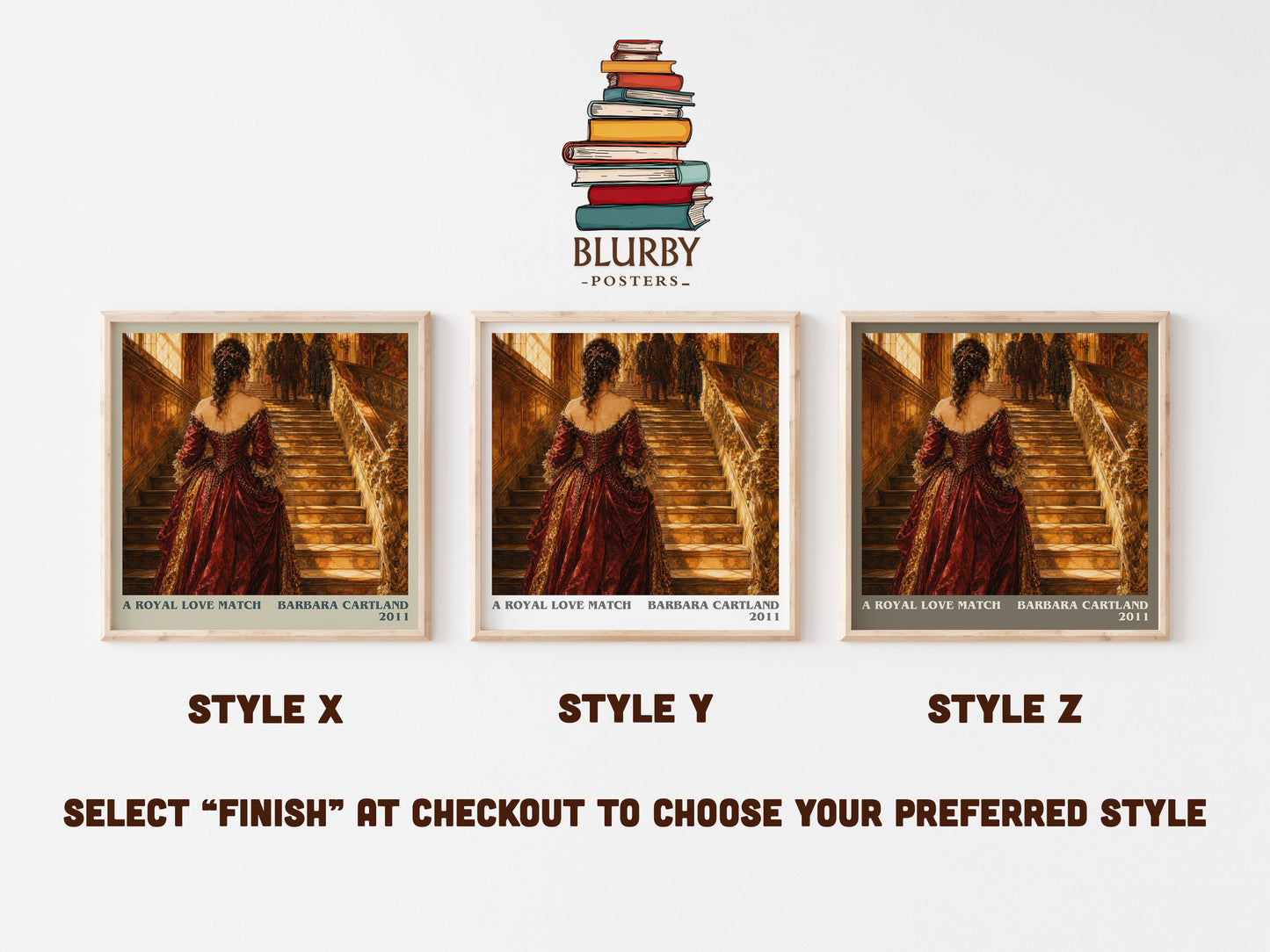 A Royal Love Match literary print in frame leaning in hallway – romance wall art