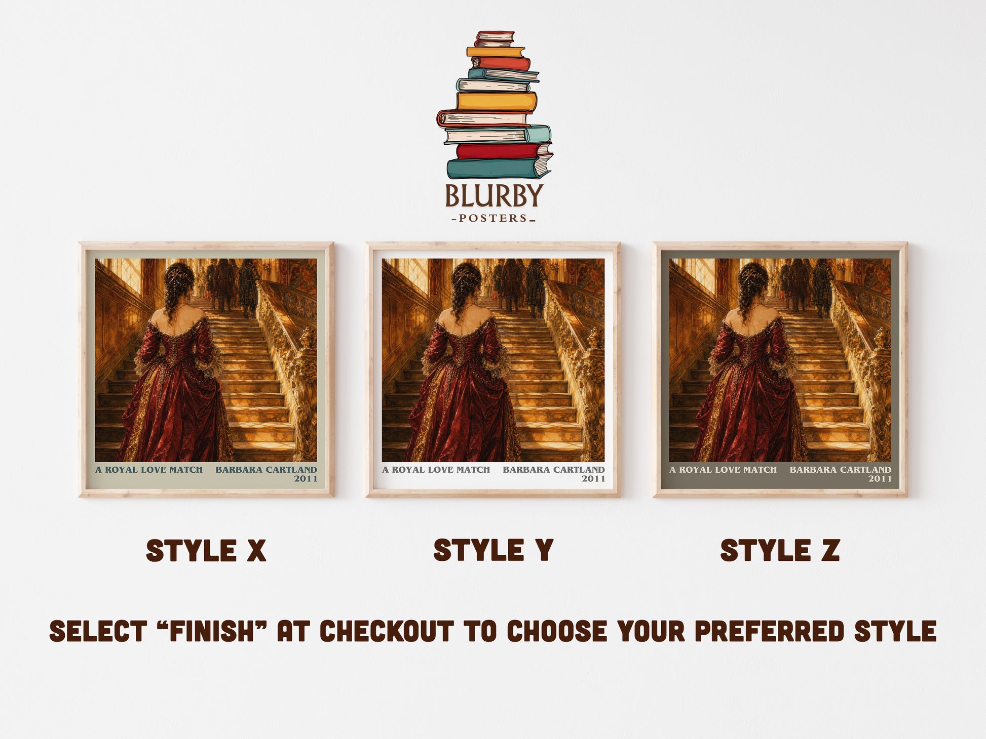 A Royal Love Match literary print in frame leaning in hallway – romance wall art