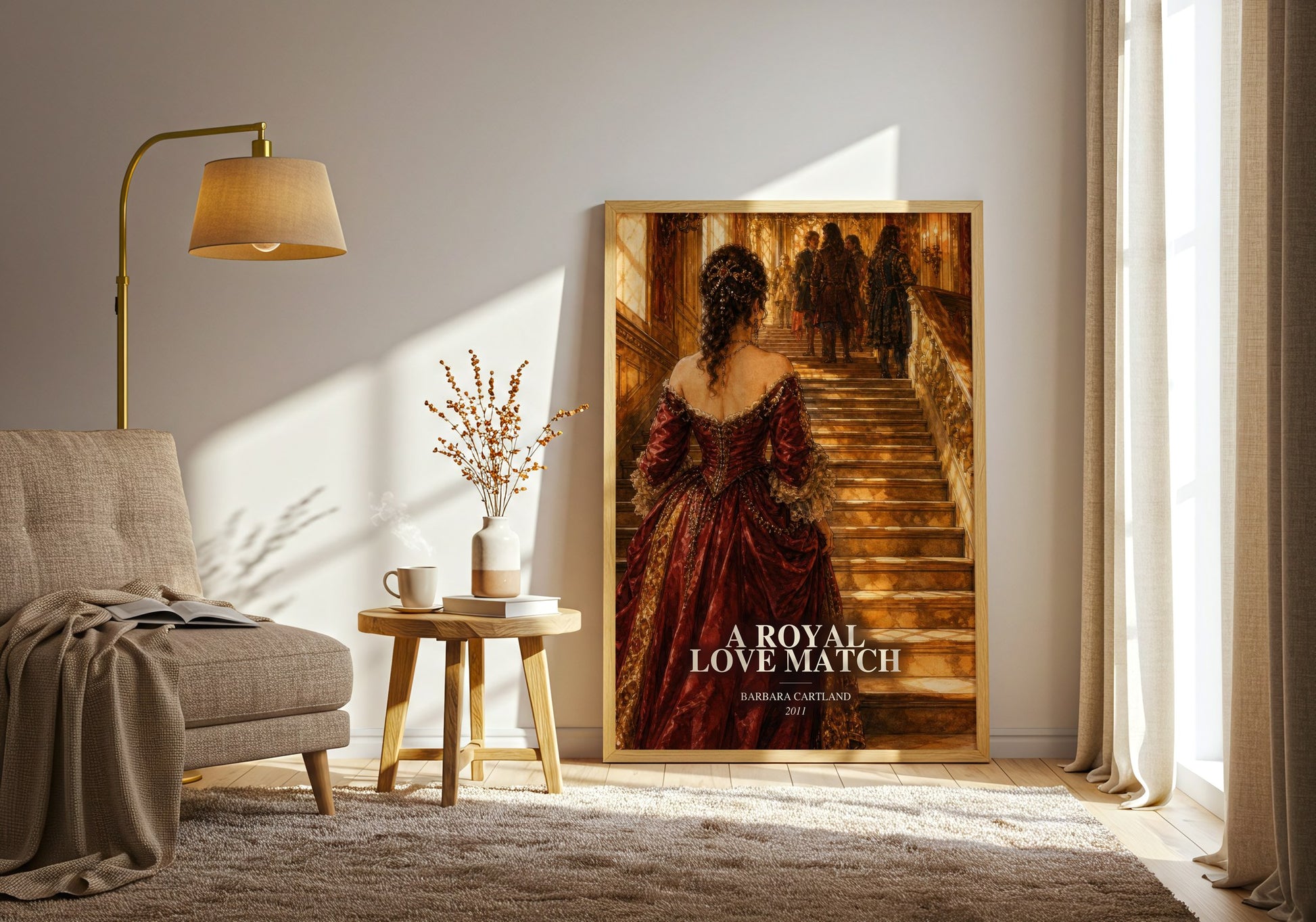 A Royal Love Match watercolour print in frame leaning in hallway – romance wall art