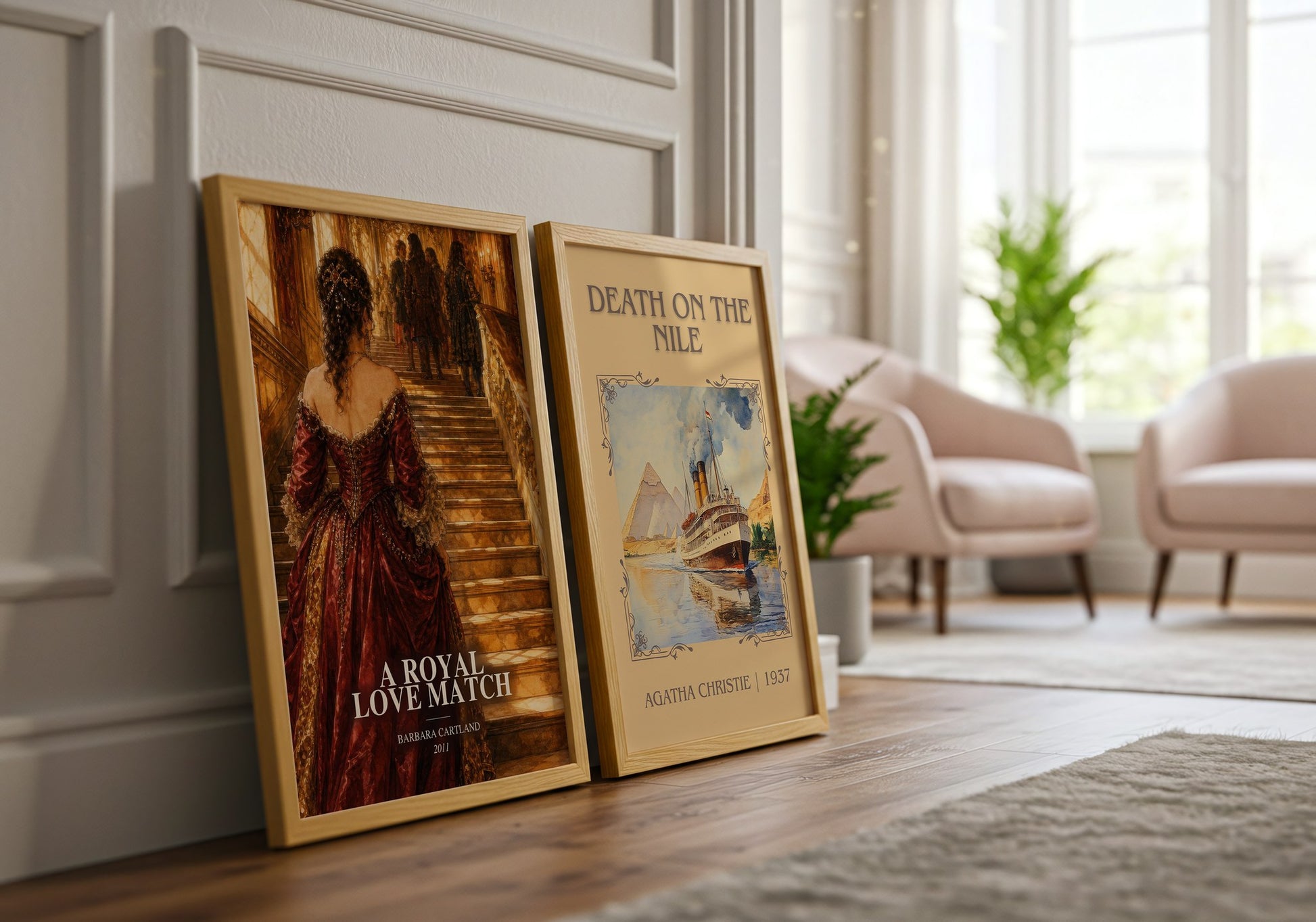 A Royal Love Match watercolour print framed by window – literary home decor