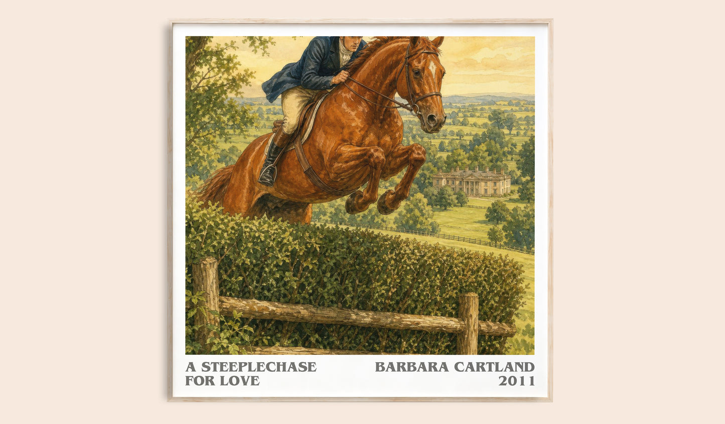A Steeplechase For Love literary book poster by Barbara Cartland – framed literary art print