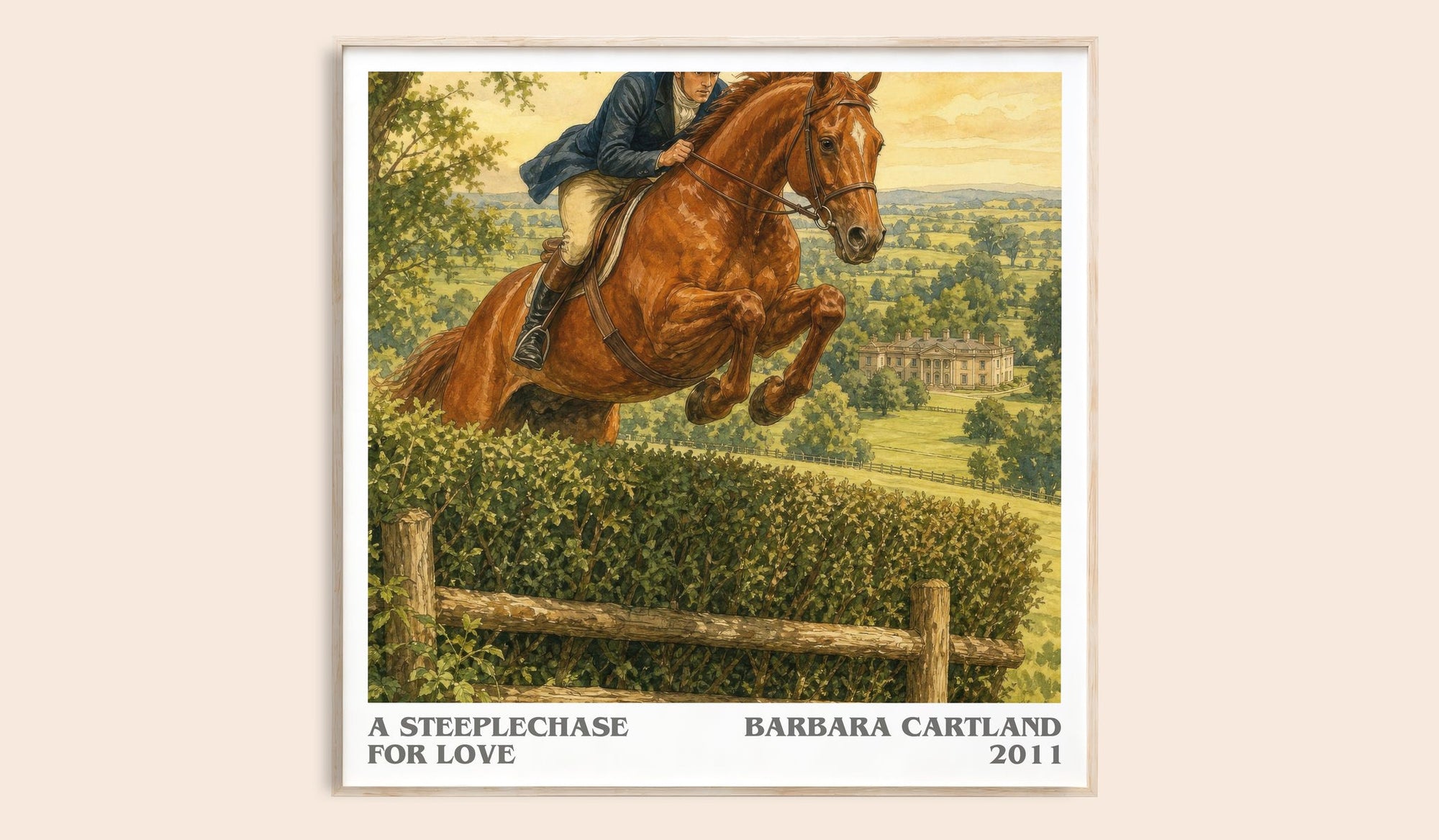 A Steeplechase For Love literary book poster by Barbara Cartland – framed literary art print