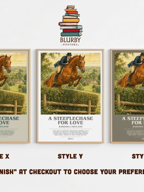 A Steeplechase For Love bookish print in frame leaning in hallway – romance wall art