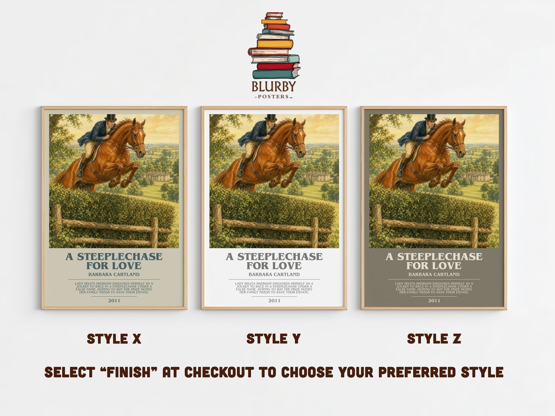 A Steeplechase For Love bookish print in frame leaning in hallway – romance wall art
