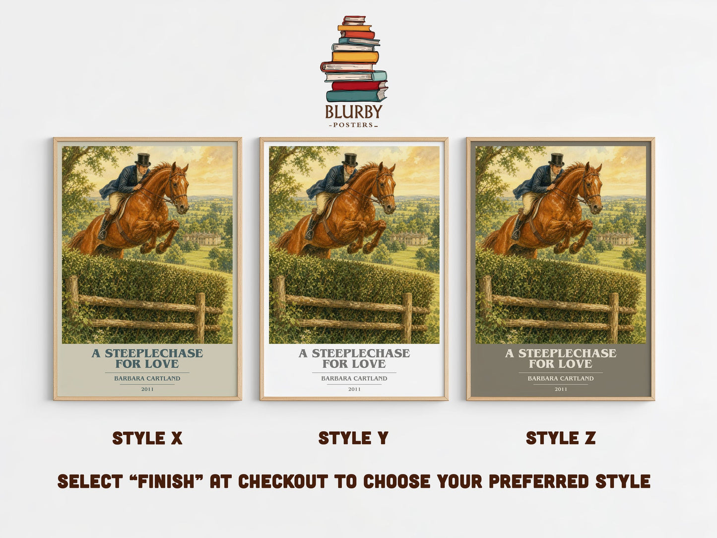 A Steeplechase For Love book cover print in frame leaning in hallway – romance wall art