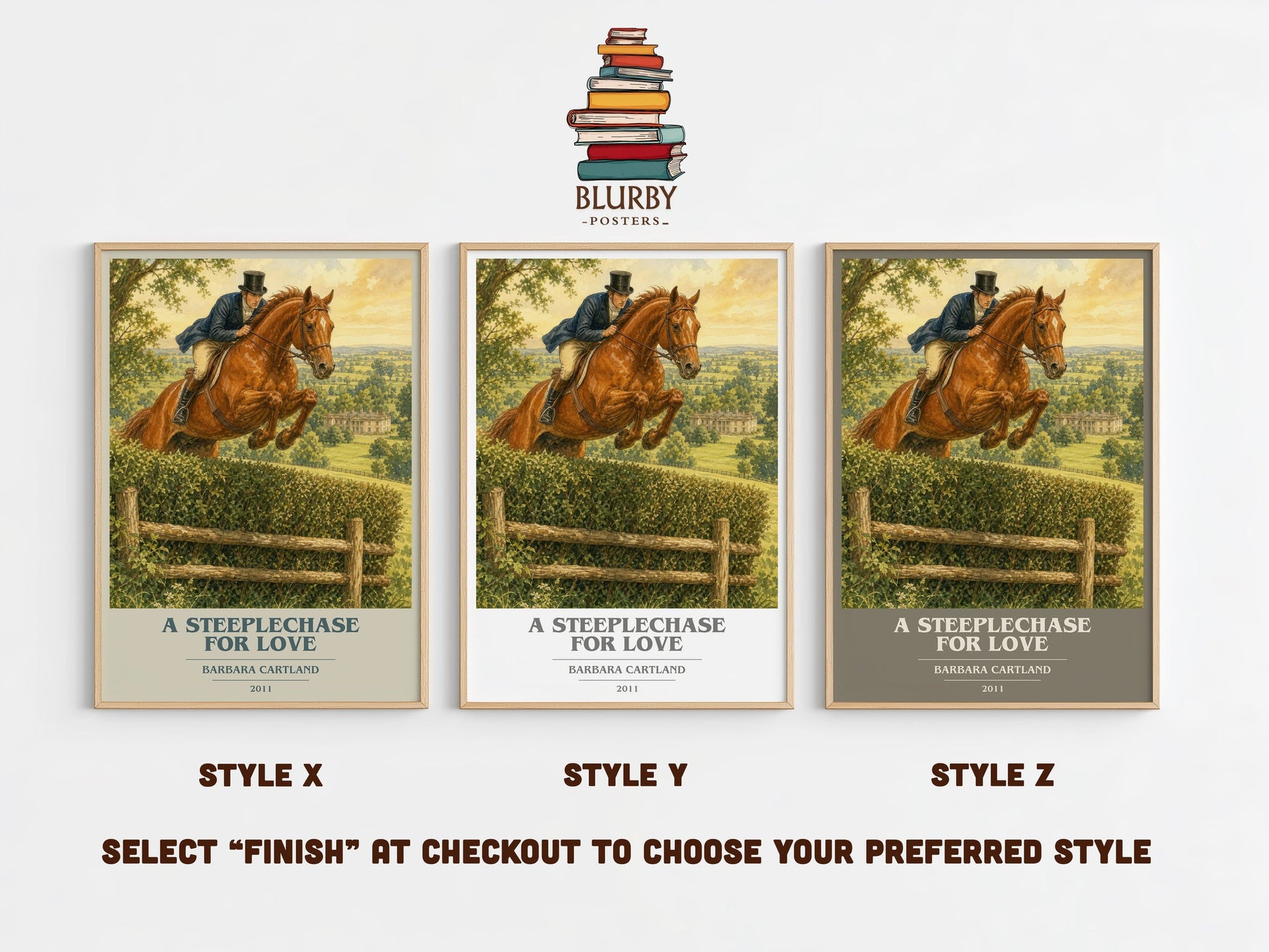 A Steeplechase For Love book cover print in frame leaning in hallway – romance wall art