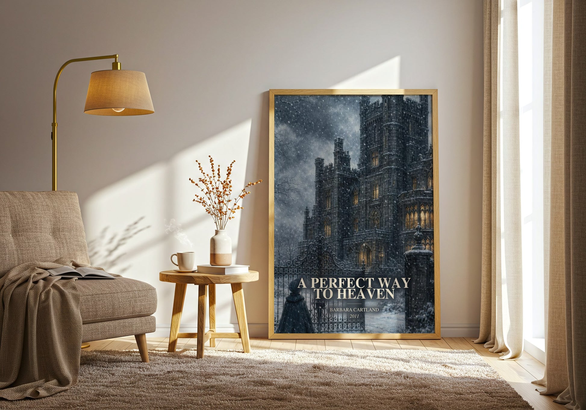 A Perfect Way To Heaven watercolour print in frame leaning in hallway – romance wall art