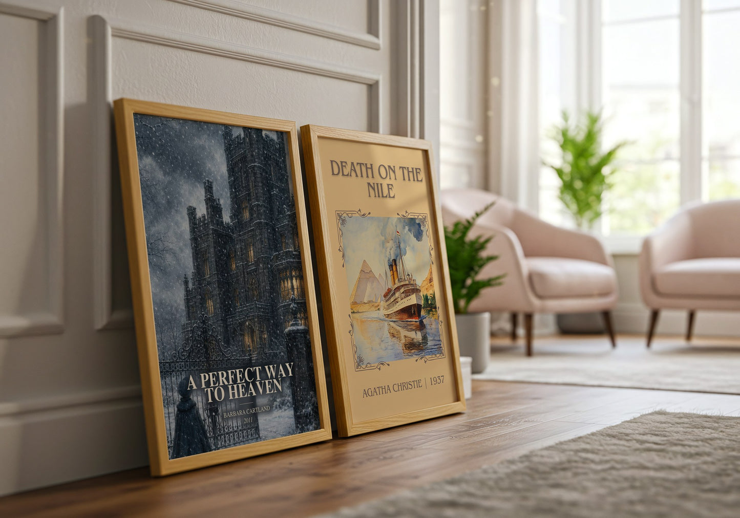 A Perfect Way To Heaven watercolour print framed by window – literary home decor