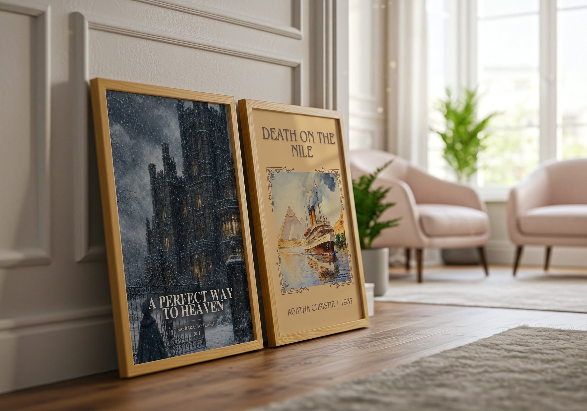 A Perfect Way To Heaven watercolour print framed by window – literary home decor