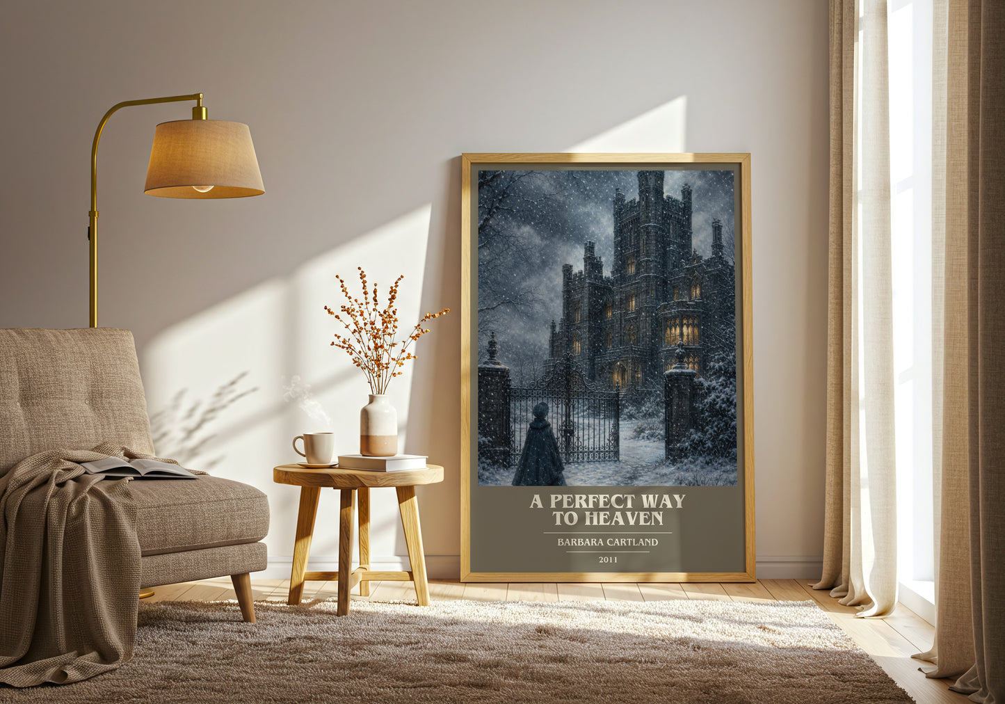 A Perfect Way To Heaven book cover print on bookshelf – Barbara Cartland fan gift