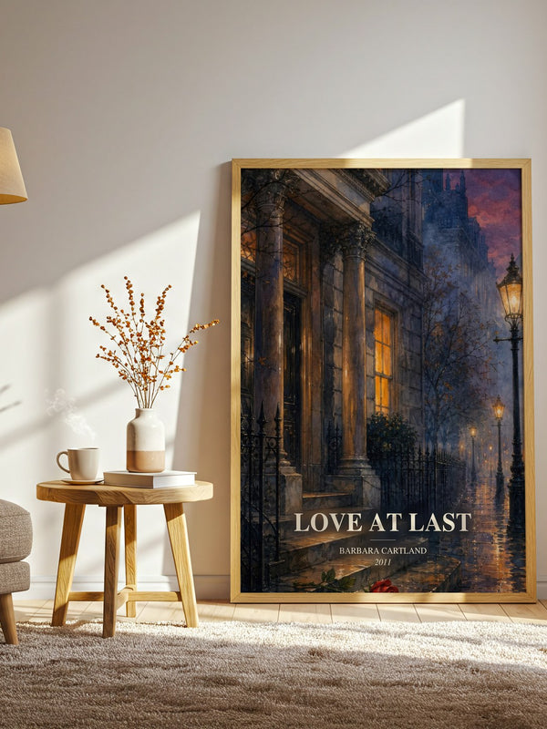 Love At Last watercolour print in frame leaning in hallway – romance wall art