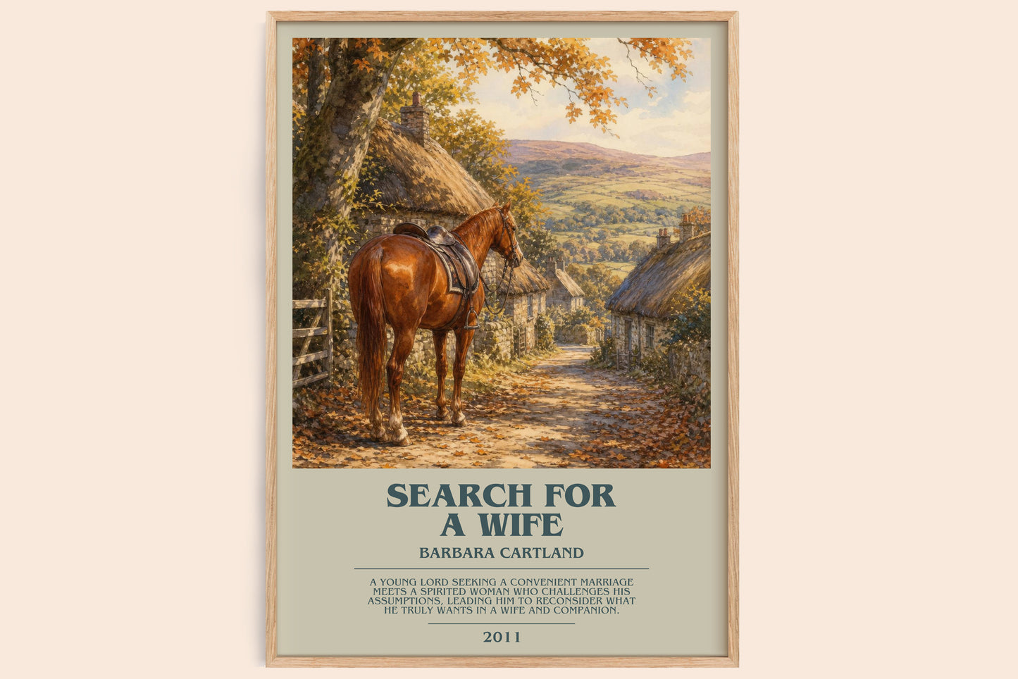 Search For A Wife bookish book poster by Barbara Cartland – framed literary art print