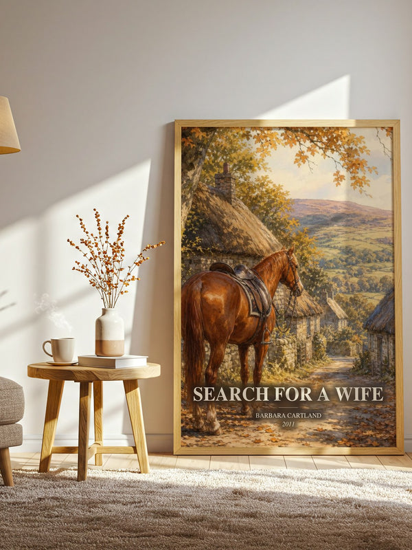 Search For A Wife watercolour print in frame leaning in hallway – romance wall art