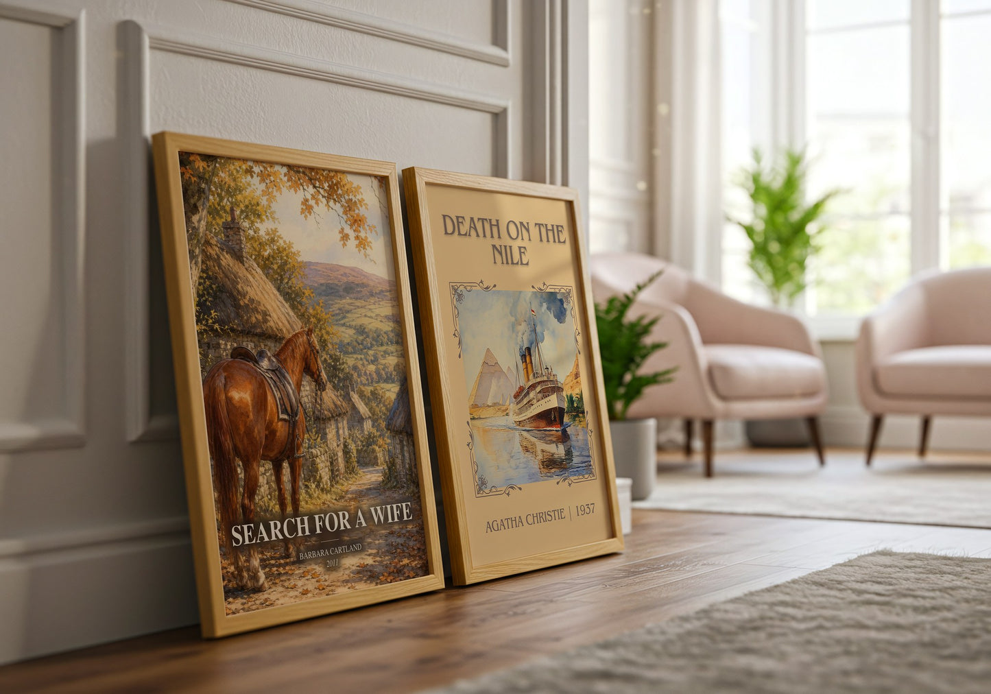 Search For A Wife watercolour print framed by window – literary home decor